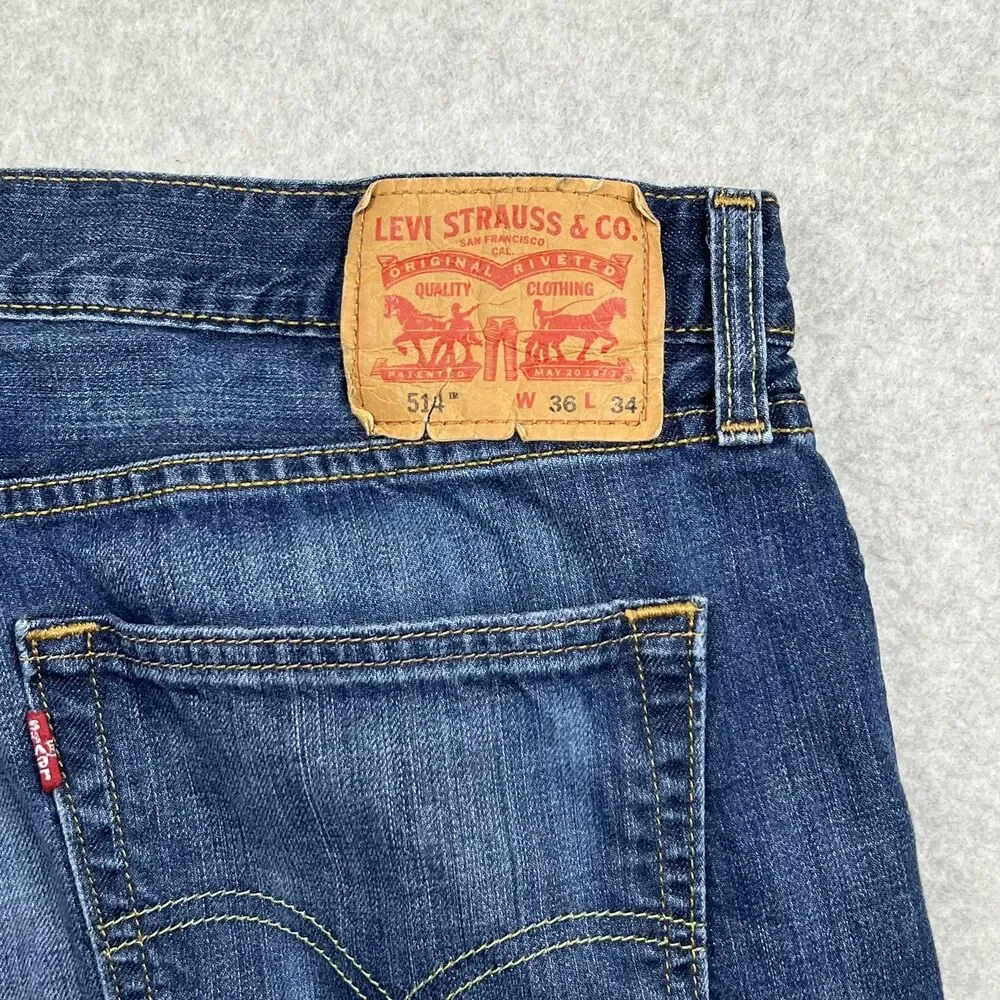 Levi's 514 Mens 36x34 Blue Medium Wash Straight Leg Jeans 100% Cotton Workwear